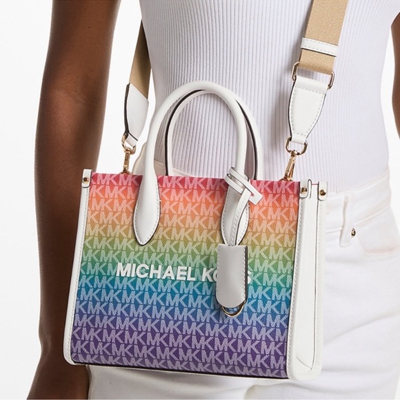 Michael Kors Mirella Small Rainbow Signature Logo Crossbody Bag Rainbow - Picture 3 of 9